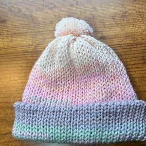 Handmade Baby/Toddler knitted Beanie w/pompom Multicolor NEW